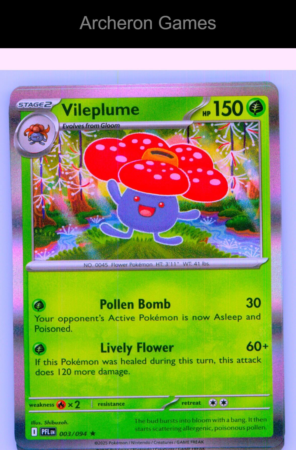 Pokemon Card Vileplume PFL 003/094 R Phantasmal Flames Holo