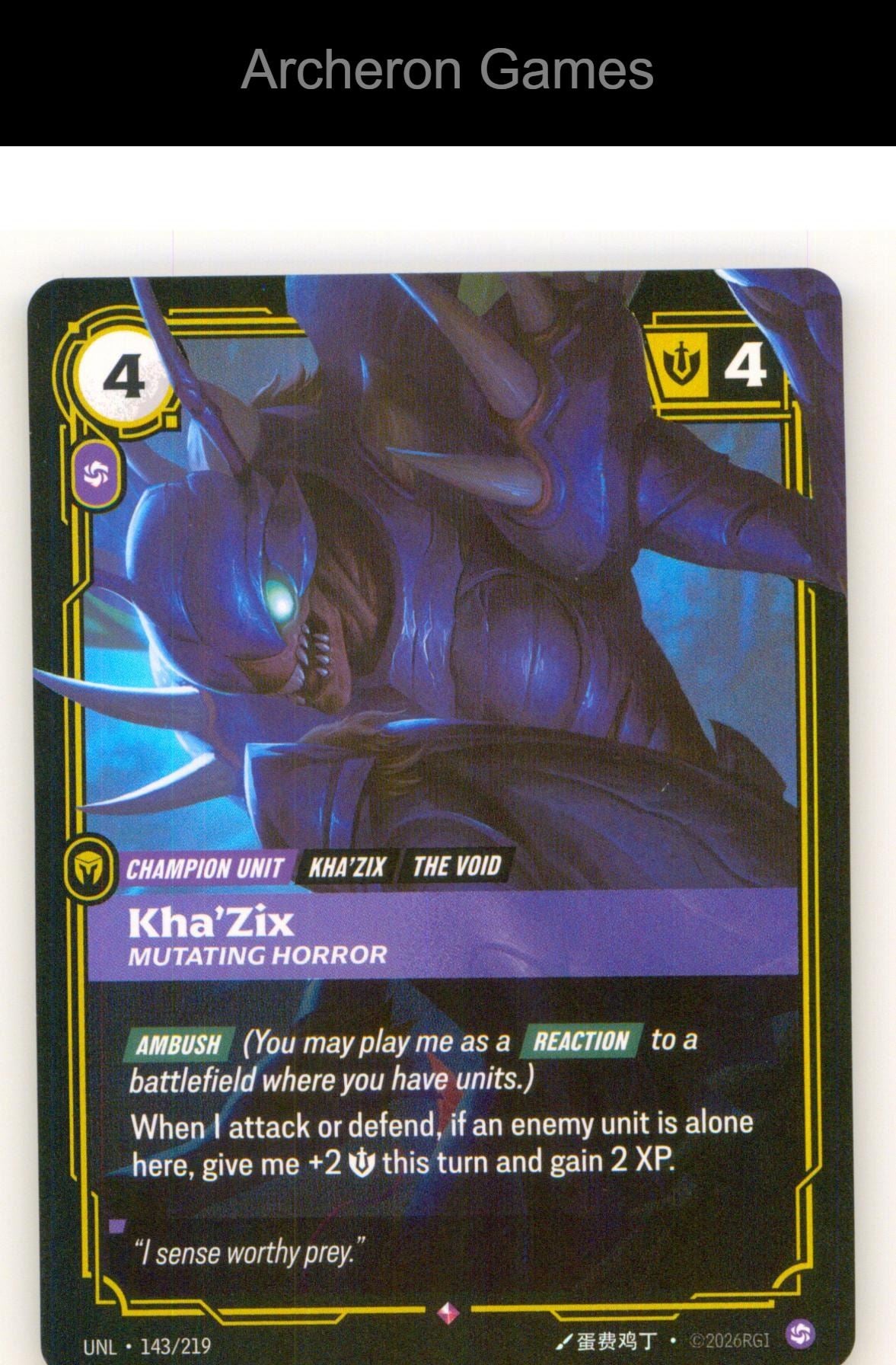 Kha'Zix - Mutating Horror UNL 143/219 R Unleashed Riftbound Card