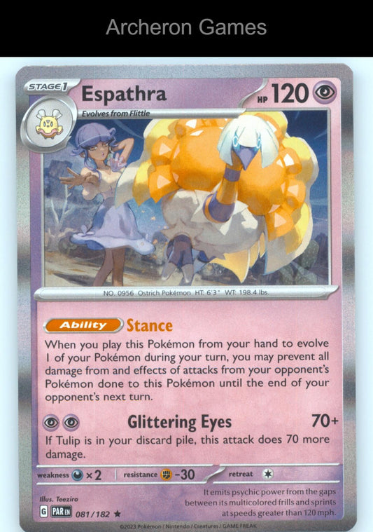 Pokemon Card Espathra PAR 081/182 R Paradox Rift Holo