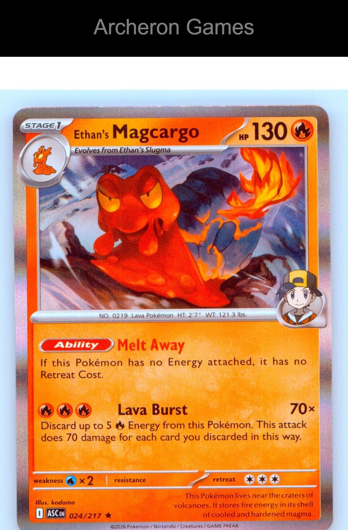 Pokemon Card Ethan's Magcargo ASC 024/217 R Ascended Heroes Holo