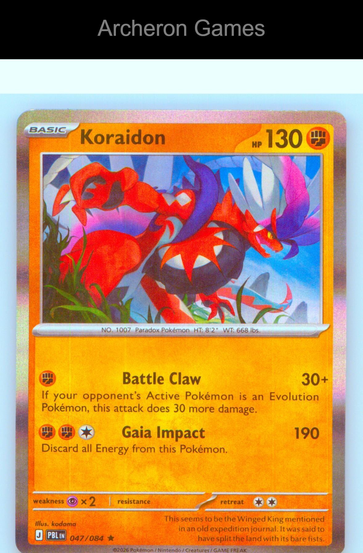 Pokemon Card Koraidon ME05 047/084 R Pitch Black Holo