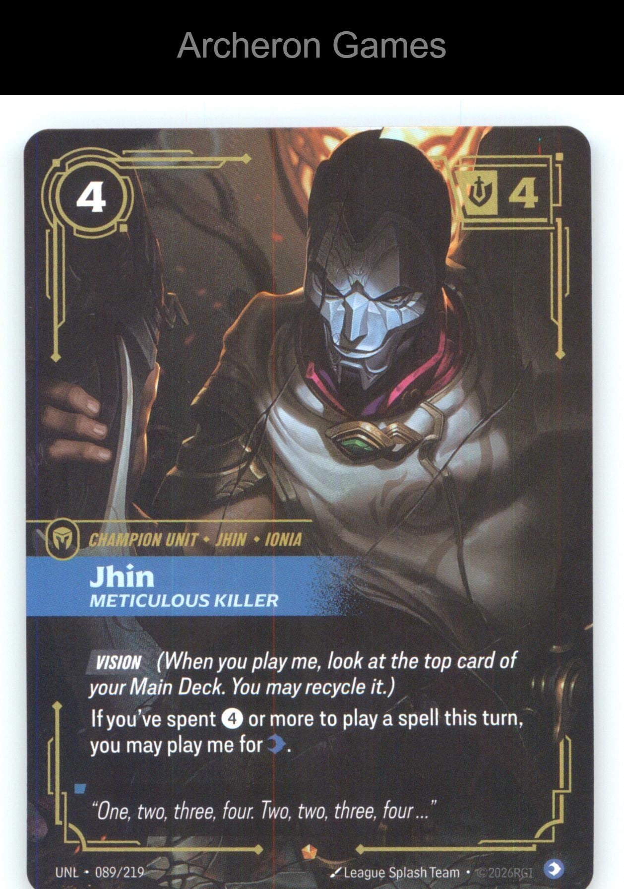 Jhin - Meticulous Killer UNL 089/219 Epic Unleashed Riftbound Card Foil