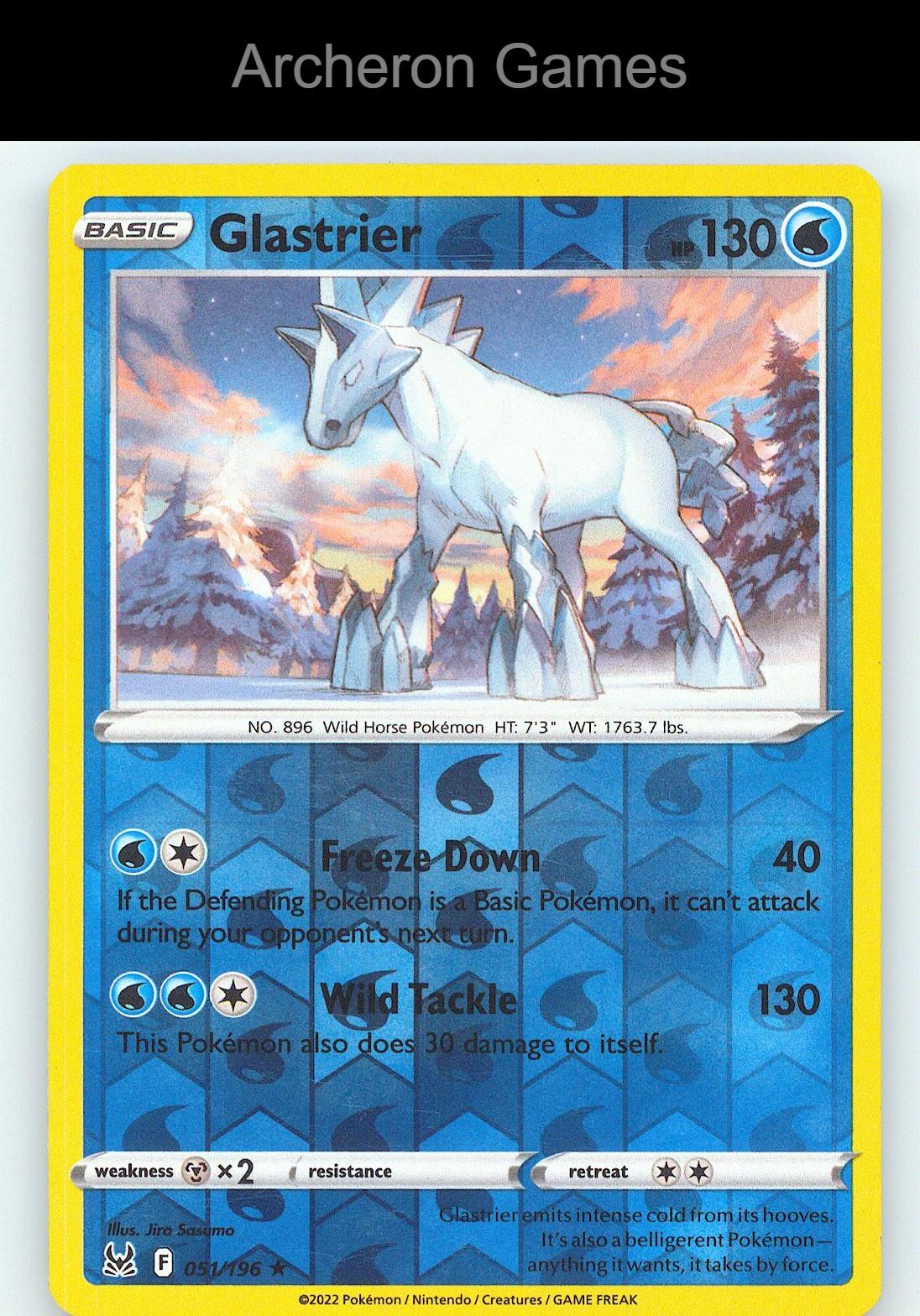 Pokemon Card Glastrier LOR 051/196 R Lost Origin Reverse Holo