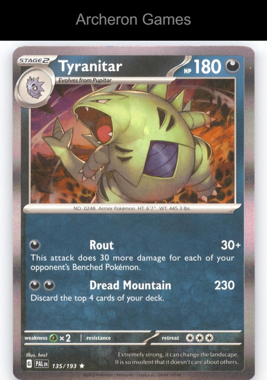 Pokemon Card Tyranitar PAL 135/193 R Paldea Evolved Holo