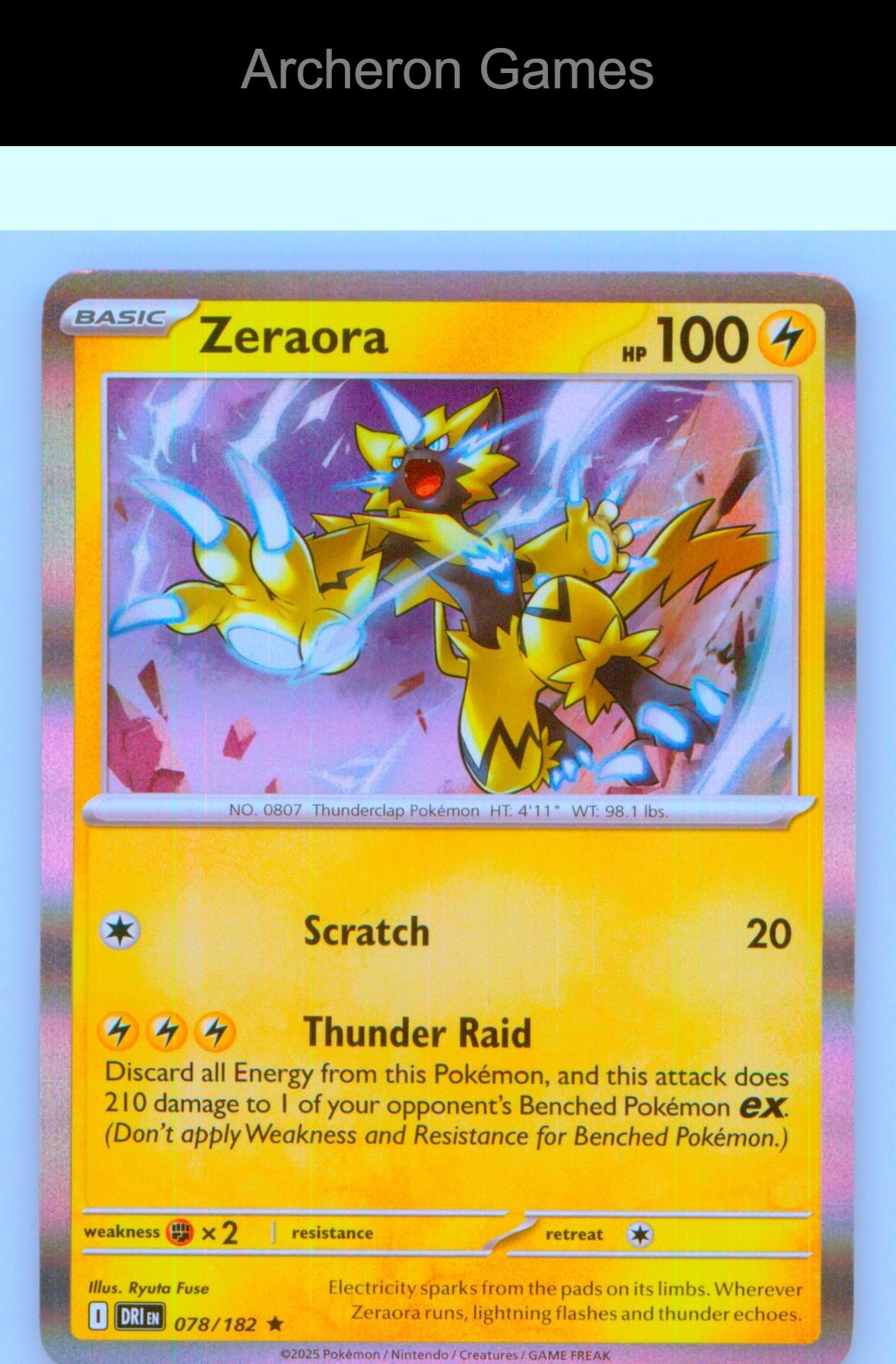 Pokemon Card Zeraora DRI 078/182 R Destined Rivals Holo