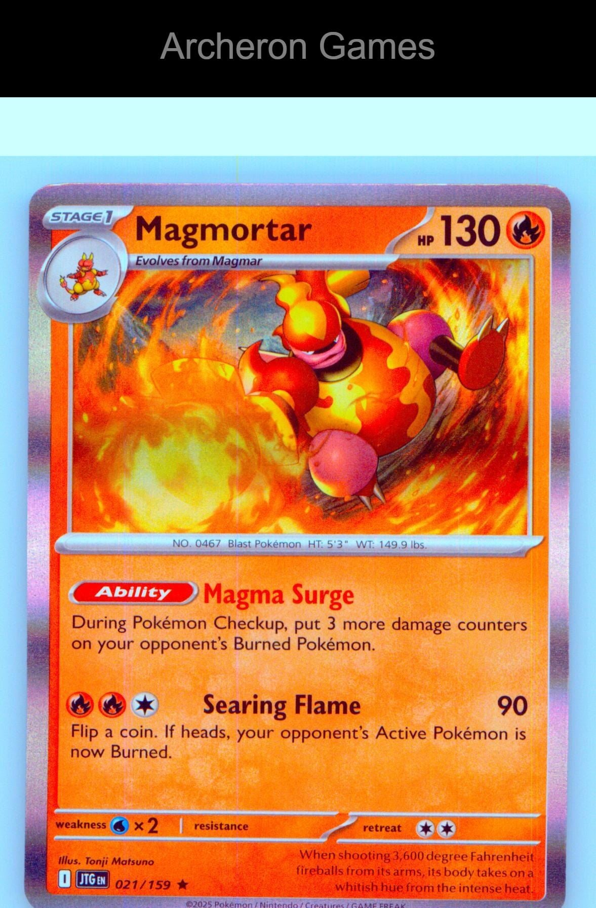Pokemon Card Magmortar JTG 021/159 R Journey Together Holo