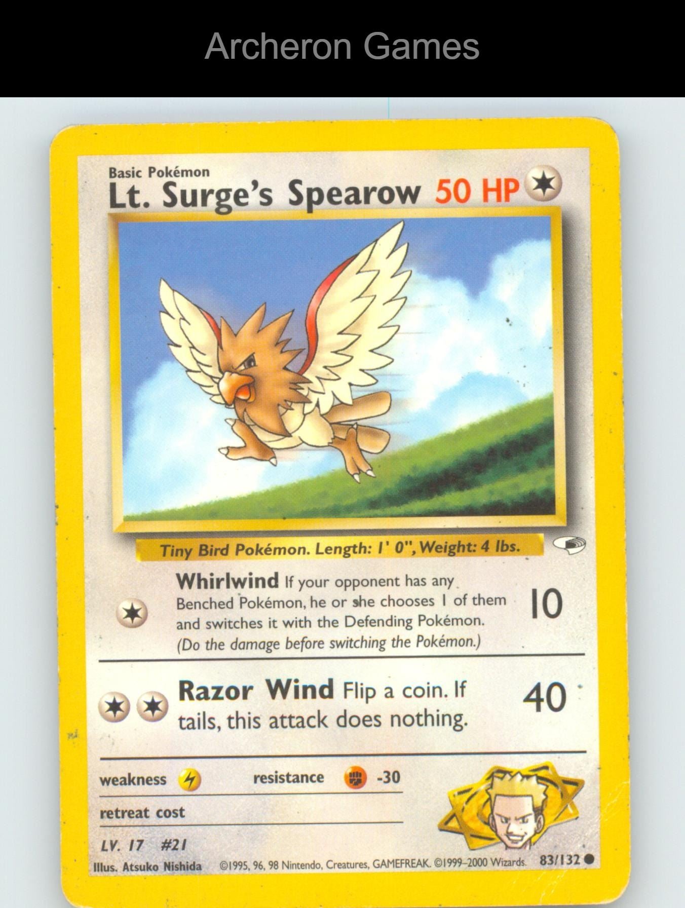 Pokemon Card Lt. Surge's Spearow G1 83/132 C Gym Heroes Unlimited