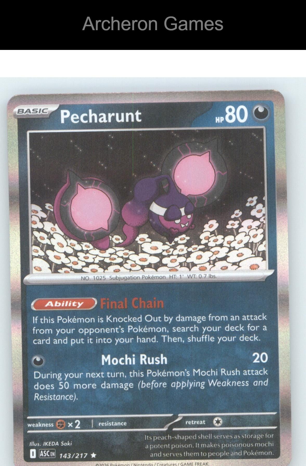 Pokemon Card Pecharunt ASC 143/217 R Ascended Heroes Holo