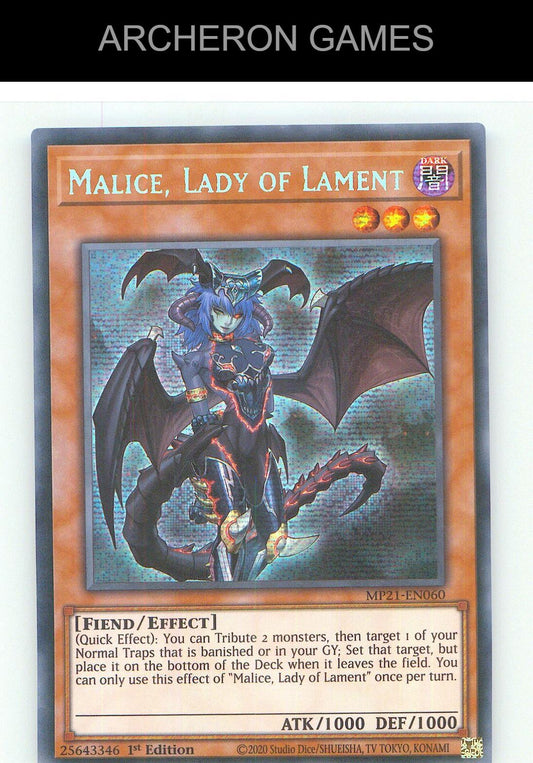 Malice, Lady of Lament Prismatic Secret Rare YUGIOH Card 1st Edition