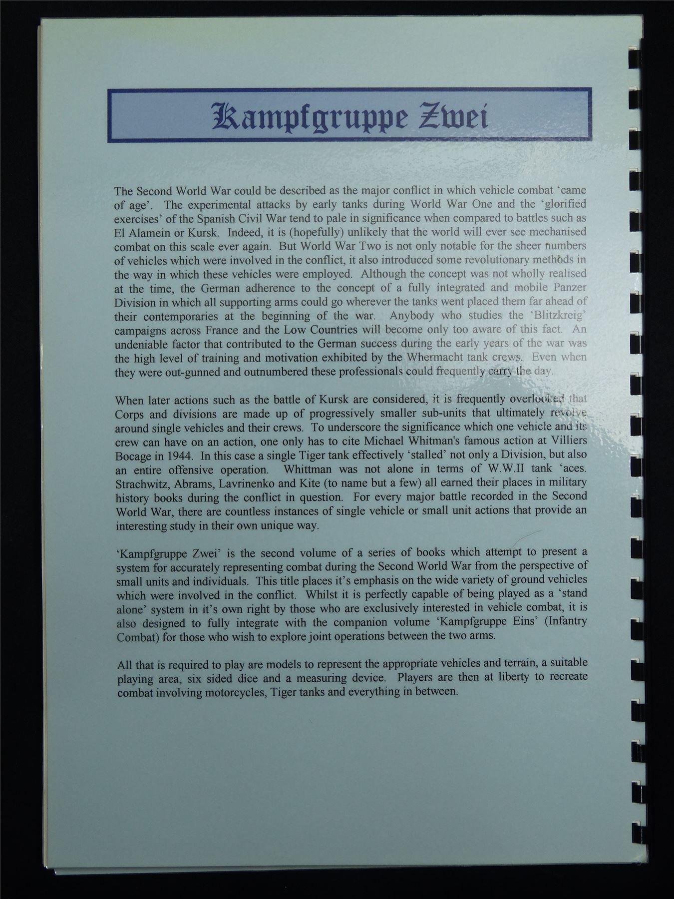 Kampfgruppe Zwei: WW2 Vehicle Skirmish by Steve Winter - Dropwing Game System Booklet #C1