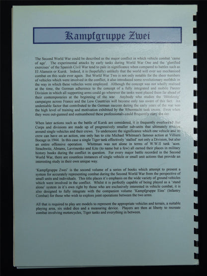 Kampfgruppe Zwei: WW2 Vehicle Skirmish by Steve Winter - Dropwing Game System Booklet #C1