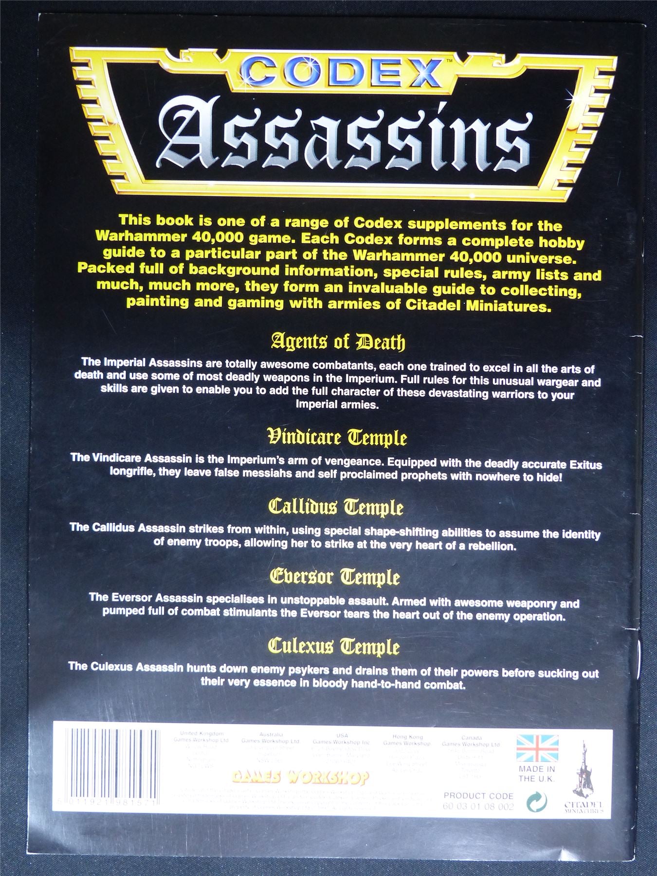 Assassins 2nd Edition Codex Softback - Warhammer 40K #1PJ