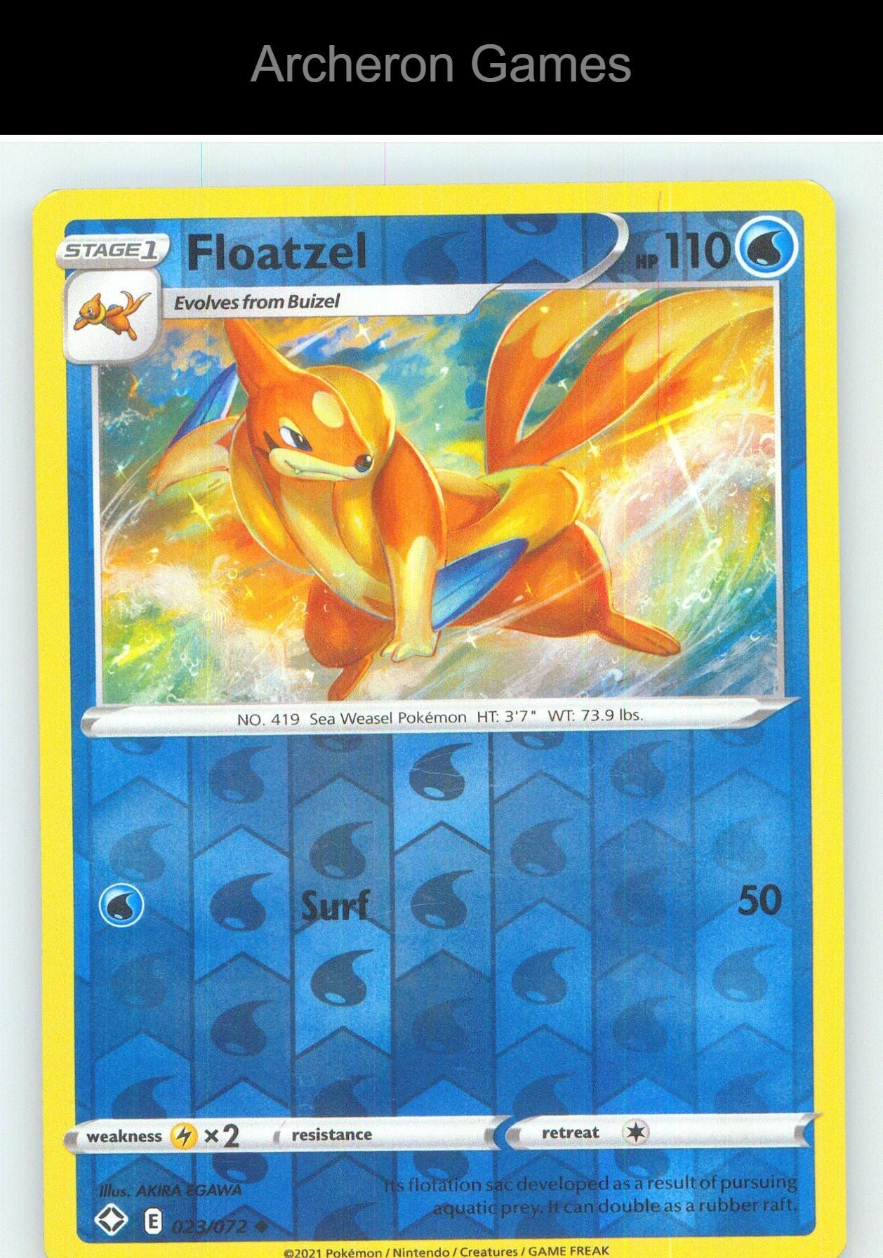 Pokemon Card Floatzel SHF 023/072 UC Shining Fates Reverse Holo