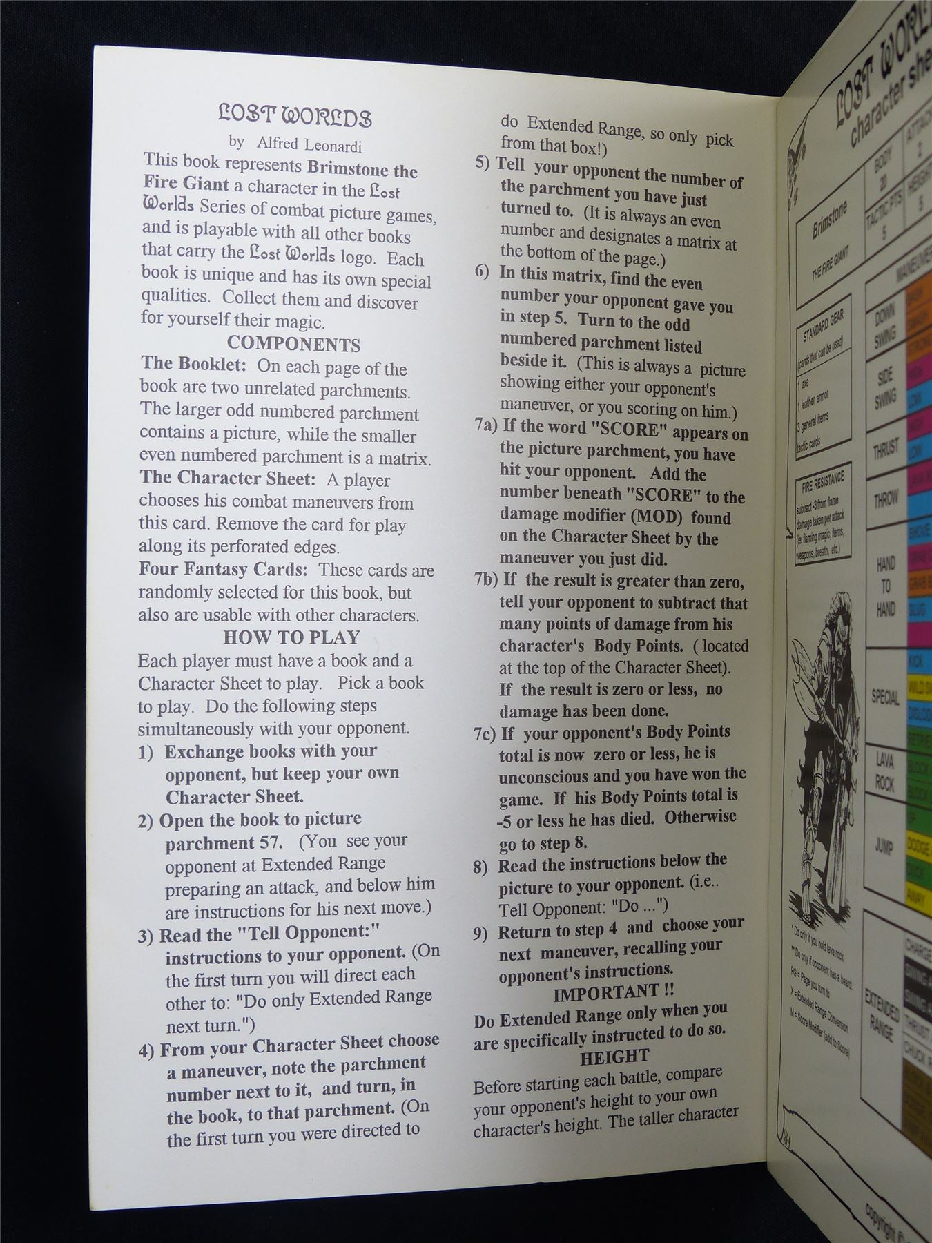 Lost Worlds Fantasy Combat Book Game: Brimestone the Fire Giant Booklet - Nova Rules Booklet #2VV