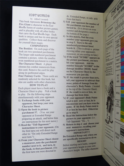 Lost Worlds Fantasy Combat Book Game: Brimestone the Fire Giant Booklet - Nova Rules Booklet #2VV