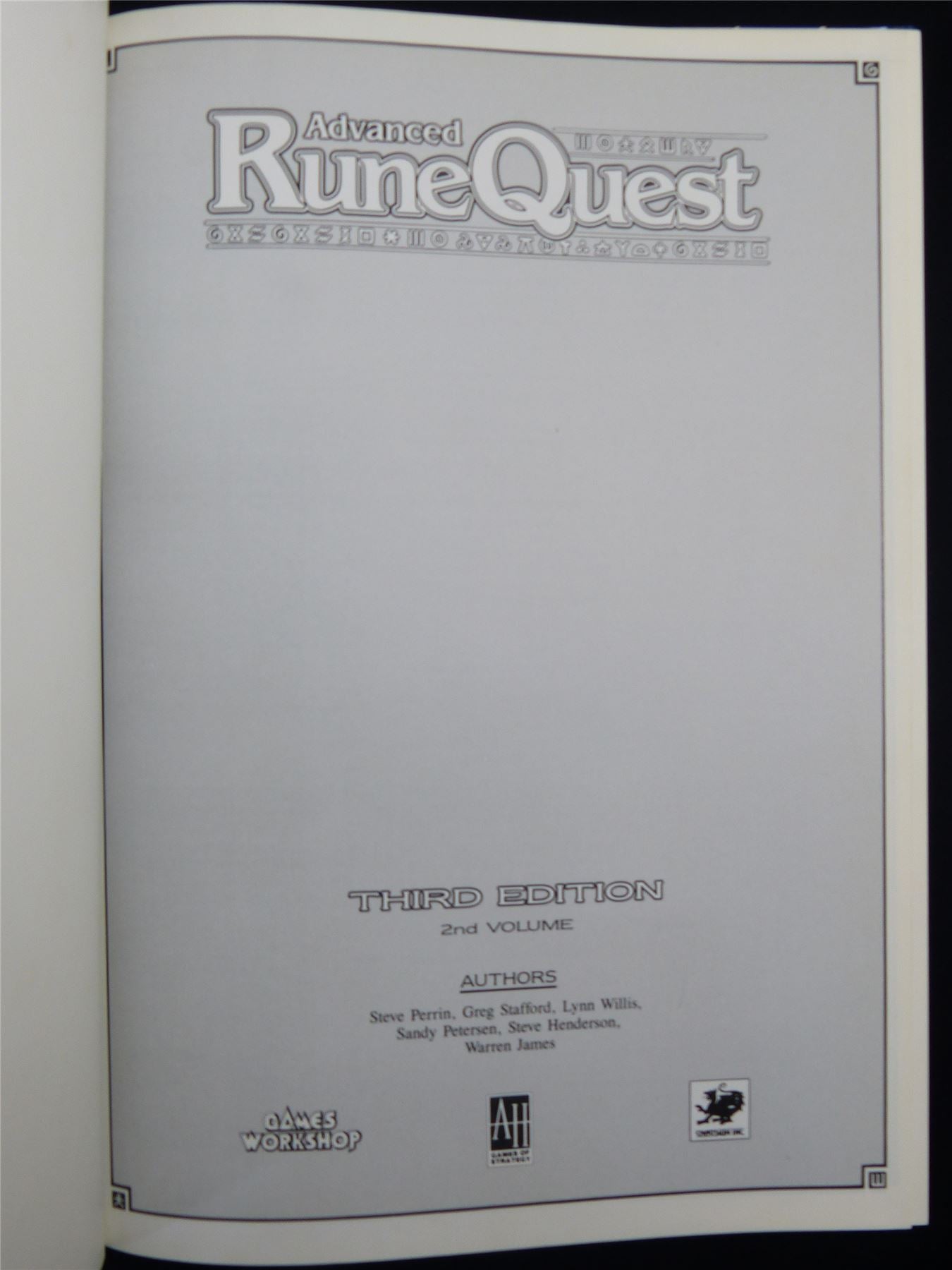 Advanced RuneQuest Third edition - Games Workshop Roleplaying Hardback #2MD