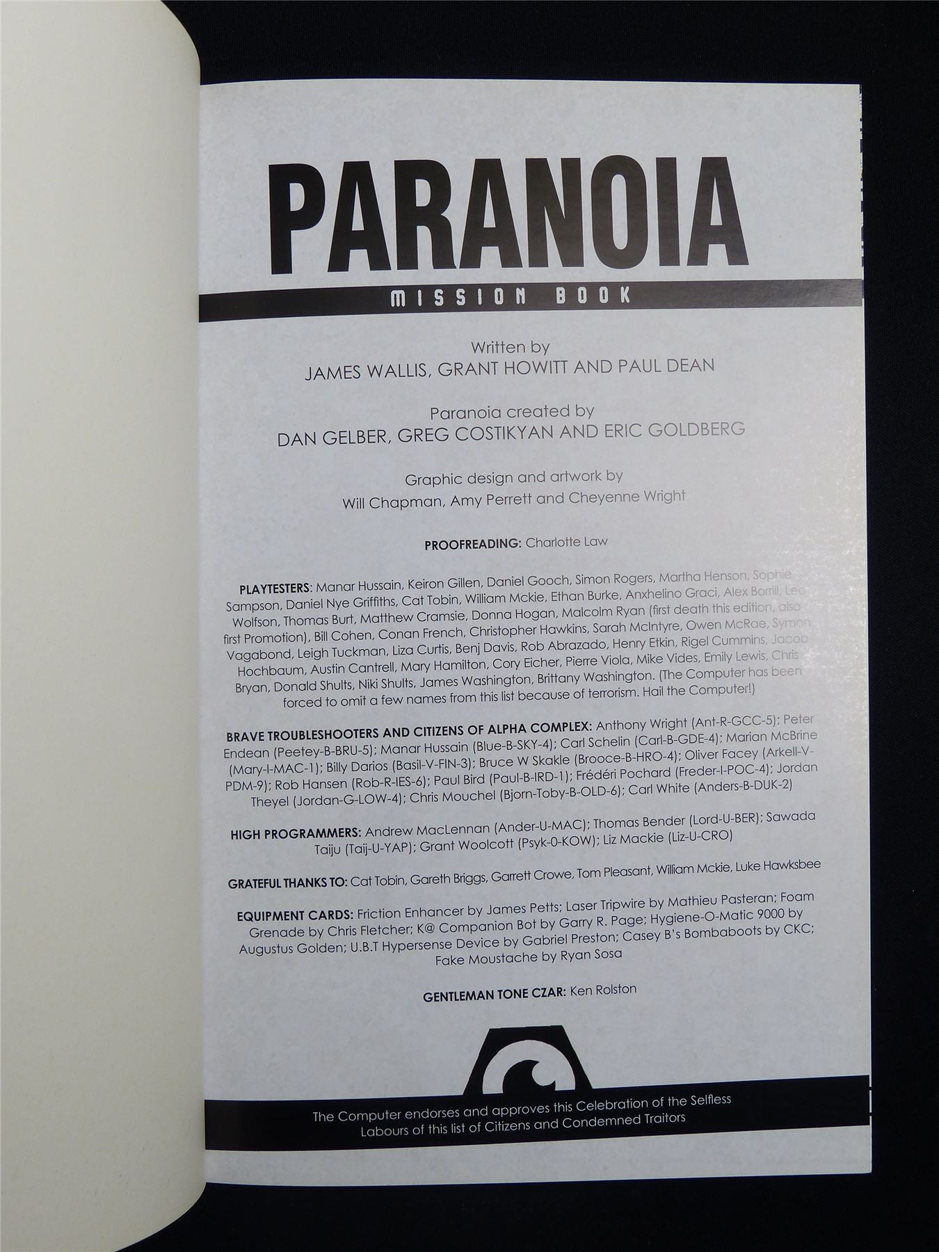 Paranoia Mission Book - Roleplay Book Softback #2VY