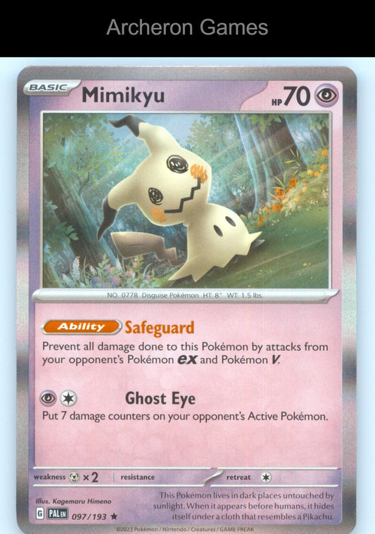 Pokemon Card Mimikyu PAL 097/193 R Paldea Evolved Holo