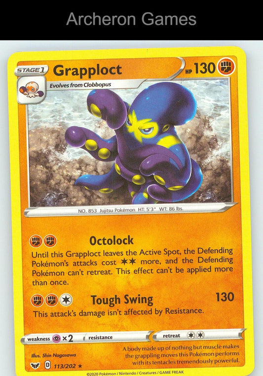 Pokemon Card Grapploct SSH 113/202 R Sword & Shield