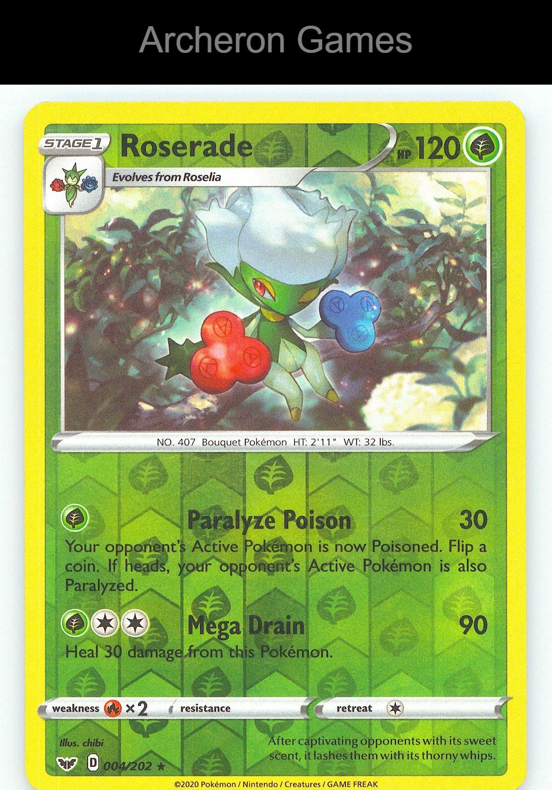 Pokemon Card Roserade SSH 004/202 R Sword & Shield Reverse Holo