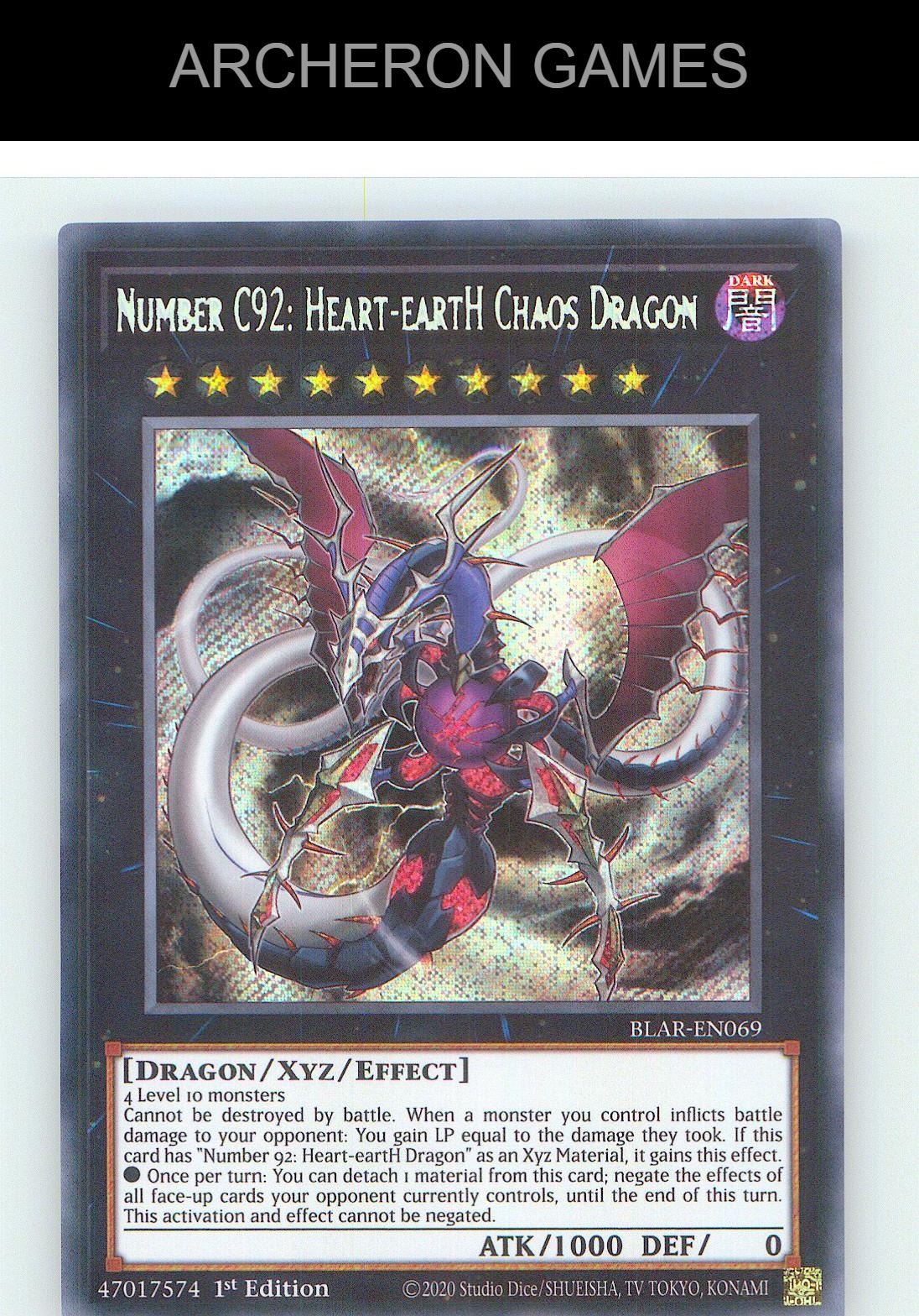 Number C92: Heart-eartH Chaos Dragon SEC YUGIOH Card 1st Edition