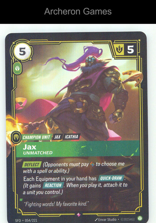 Jax - Unmatched SFD 054/221 R Spiritforged Riftbound Card Foil