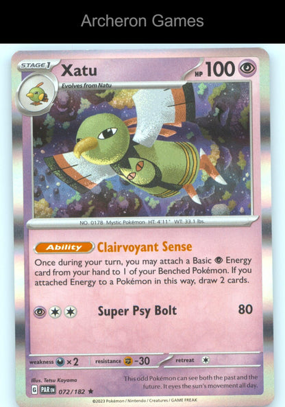 Pokemon Card Xatu PAR 072/182 R Paradox Rift Holo