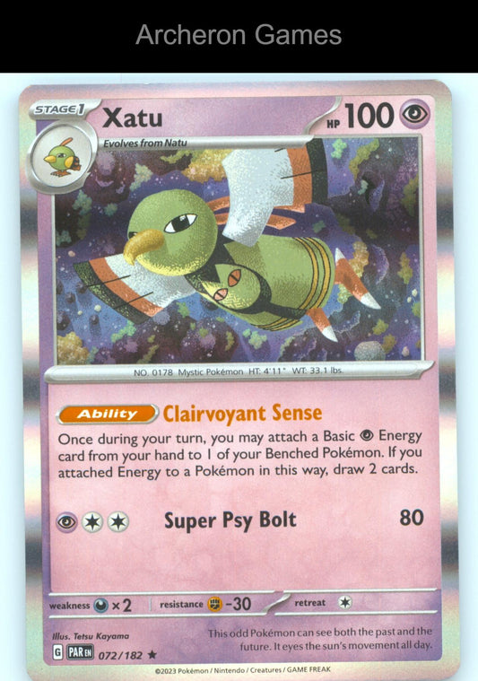 Pokemon Card Xatu PAR 072/182 R Paradox Rift Holo