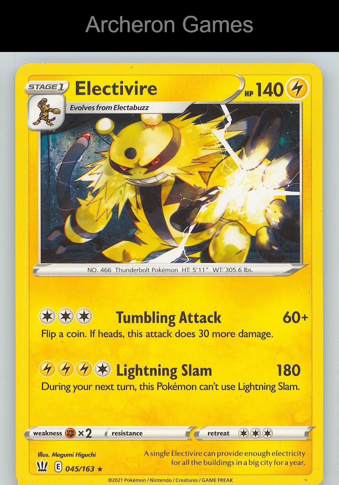 Pokemon Card Electivire BST 045/163 R Battle Styles
