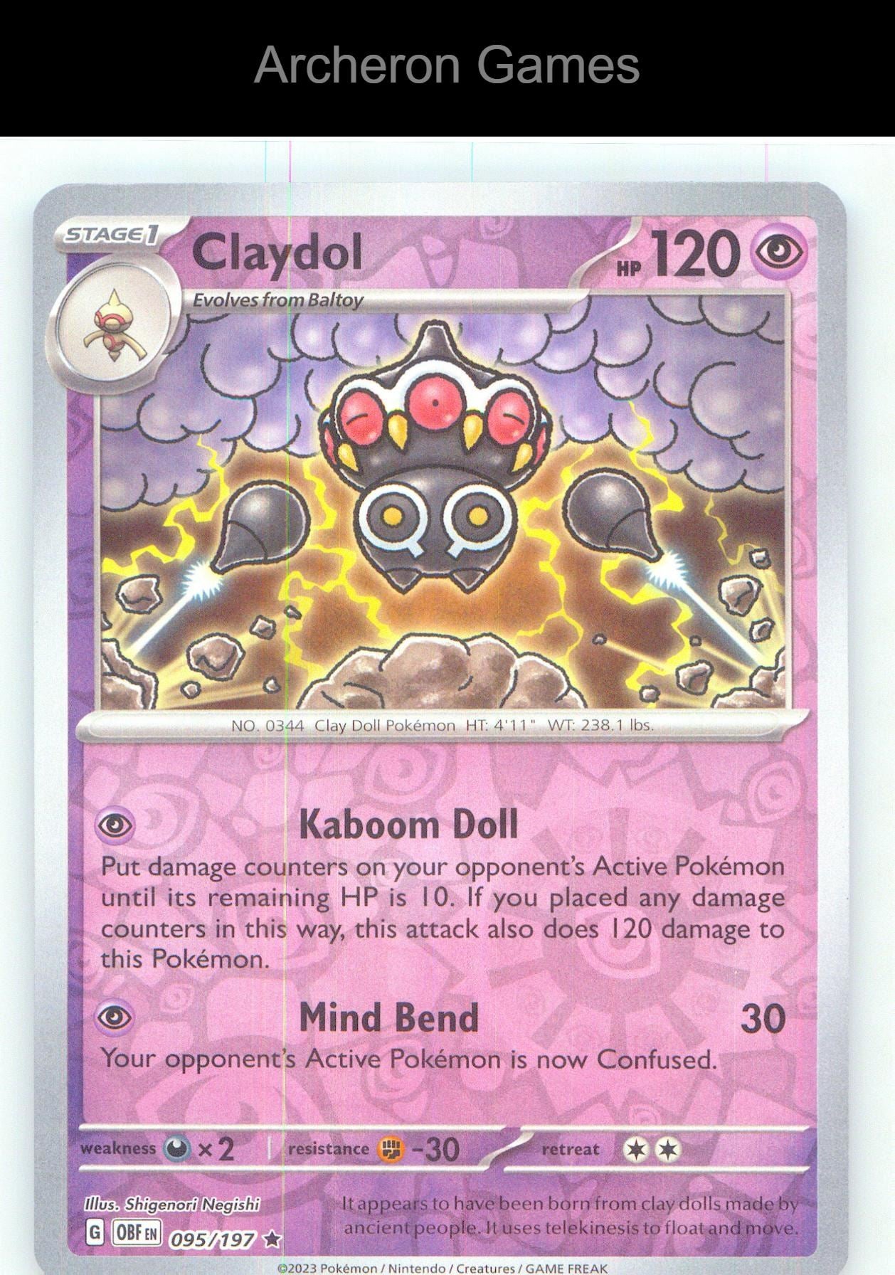 Pokemon Card Claydol OBF 095/197 R Obsidian Flames Reverse Holo