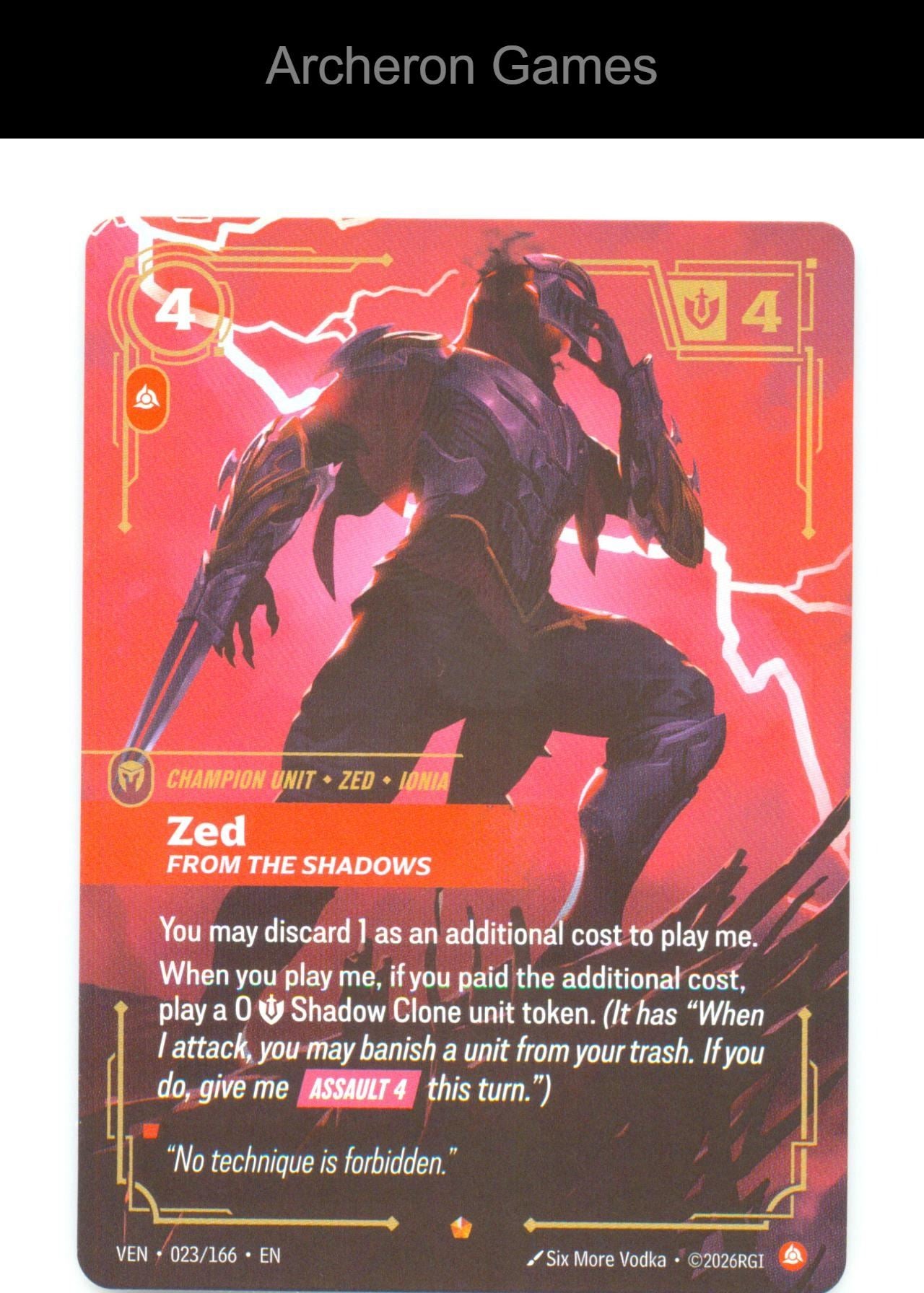 Zed - From the Shadows VEN 023/166 Epic Vendetta Riftbound Card Foil