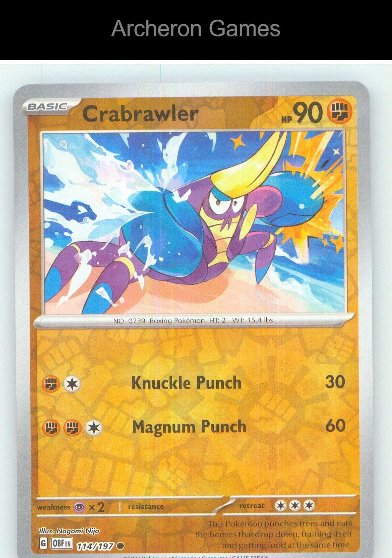 Pokemon Card Crabrawler OBF 114/197 C Obsidian Flames Reverse Holo