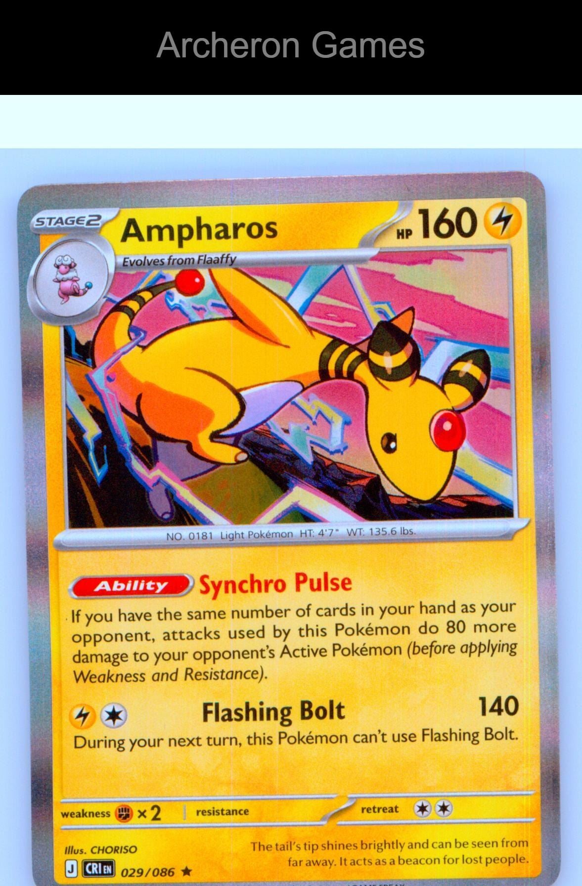 Pokemon Card Ampharos ME04 029/086 R Chaos Rising Holo