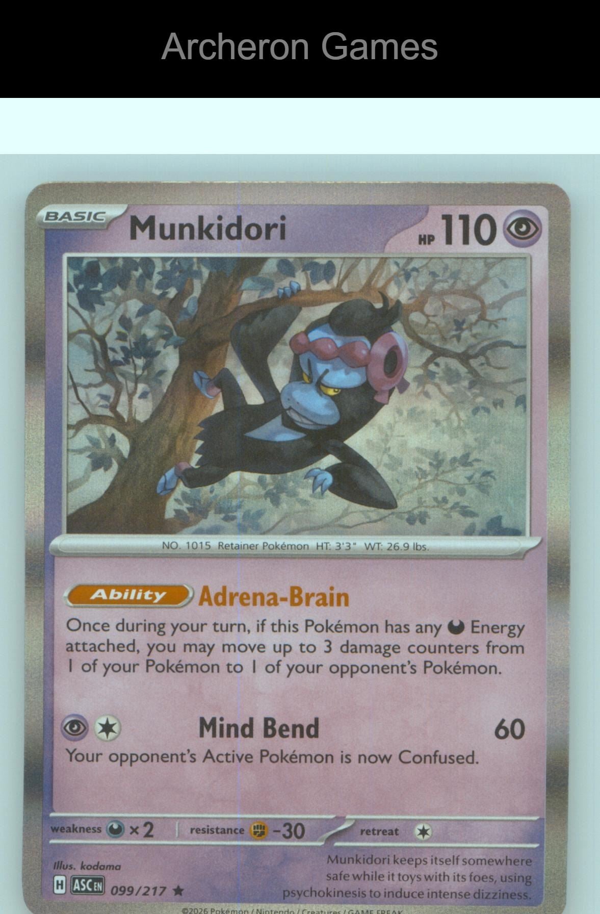 Pokemon Card Munkidori ASC 099/217 R Ascended Heroes Holo