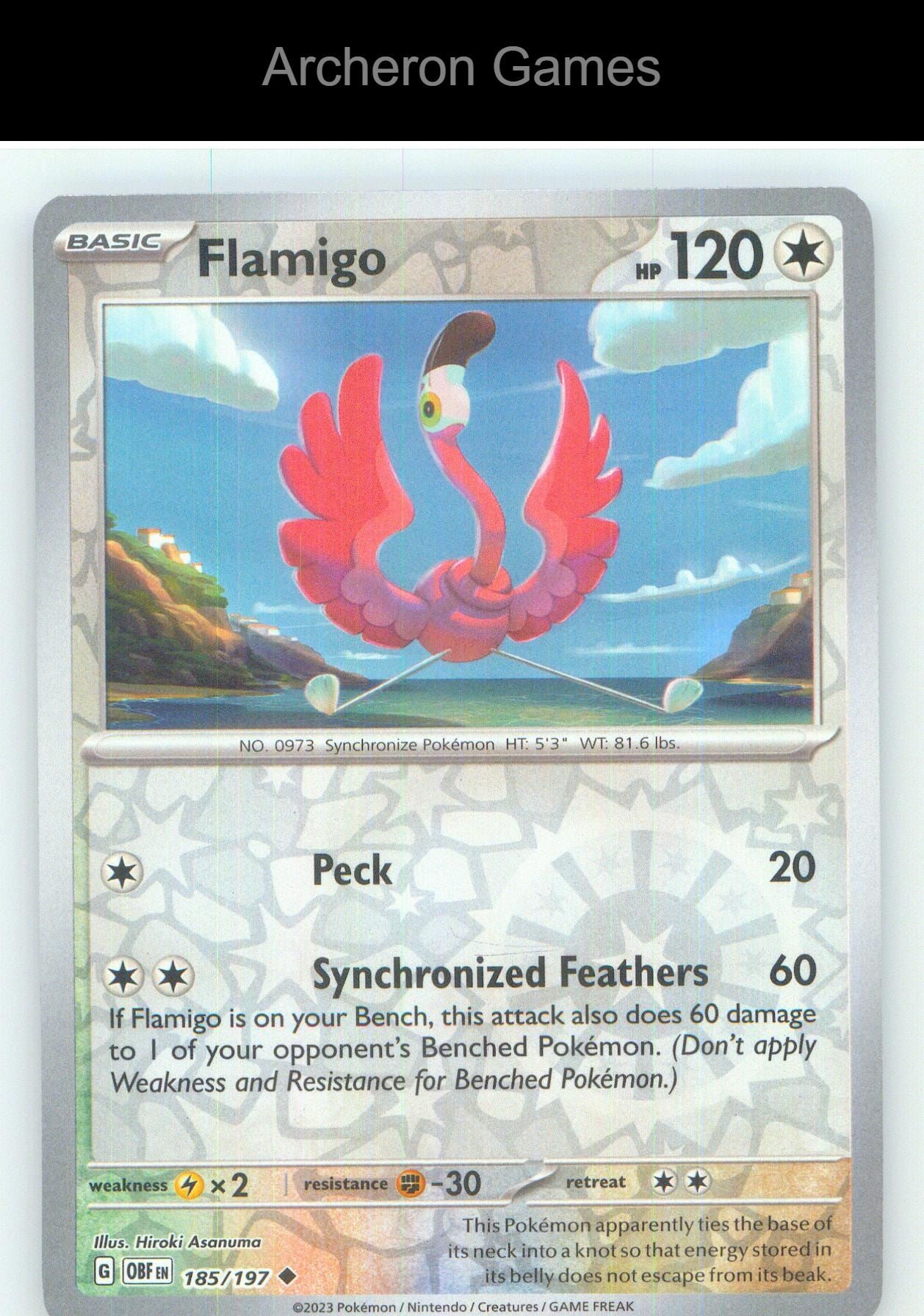 Pokemon Card Flamigo OBF 185/197 UC Obsidian Flames Reverse Holo