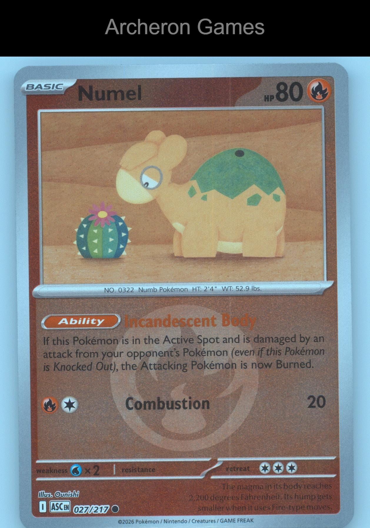 Pokemon Card Numel (Energy Symbol Pattern) ASC 027/217  Reverse Holo