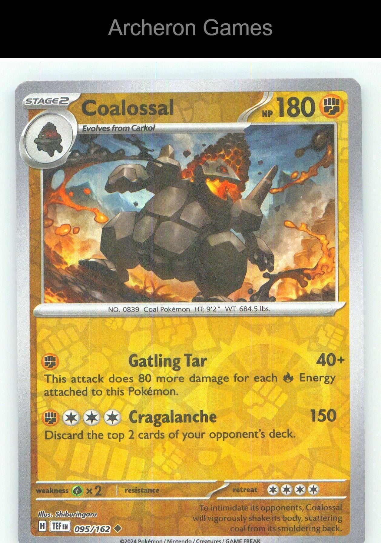Pokemon Card Coalossal TEF 095/162 UC Temporal Forces Reverse Holo