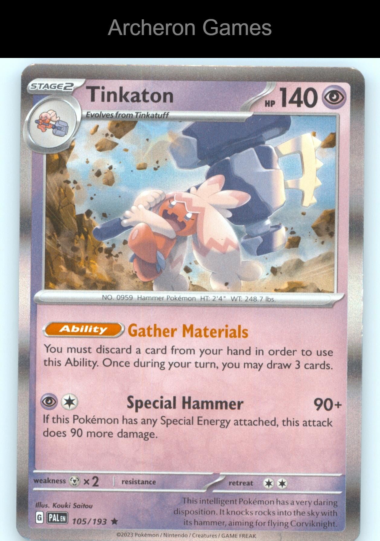 Pokemon Card Tinkaton PAL 105/193 R Paldea Evolved Holo