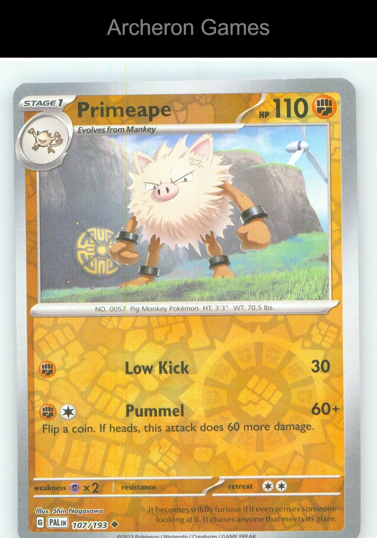 Pokemon Card Primeape PAL 107/193 UC Paldea Evolved Reverse Holo