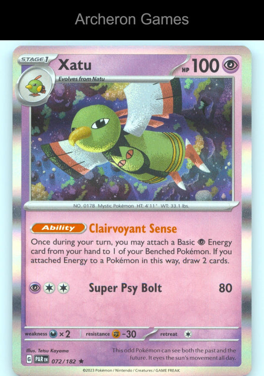 Pokemon Card Xatu PAR 072/182 R Paradox Rift Holo