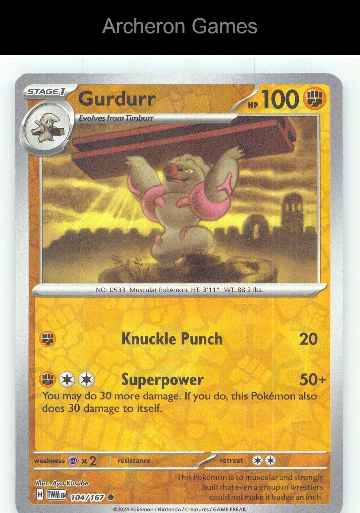 Pokemon Card Gurdurr TWM 104/167 C Twilight Masquerade Reverse Holo