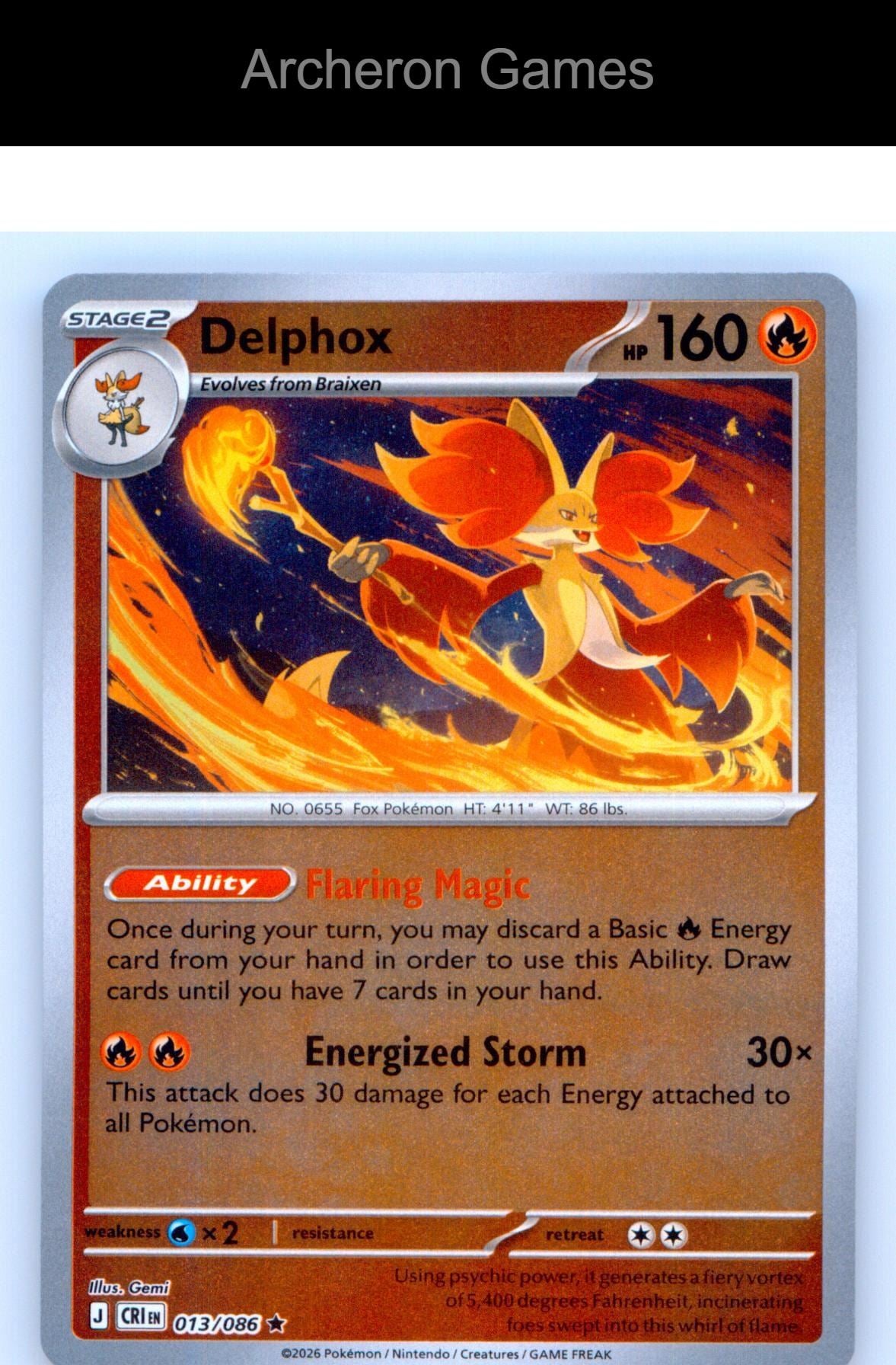 Pokemon Card Delphox ME04 013/086 R Chaos Rising Reverse Holo