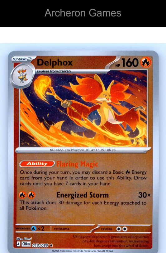 Pokemon Card Delphox ME04 013/086 R Chaos Rising Reverse Holo