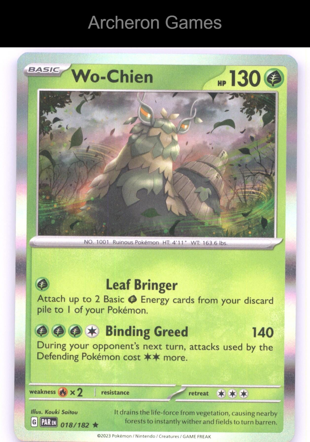 Pokemon Card Wo-Chien PAR 018/182 R Paradox Rift Holo