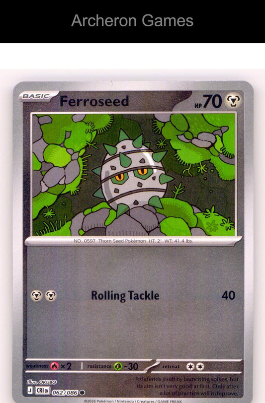 Pokemon Card Ferroseed ME04 062/086 C Chaos Rising Reverse Holo