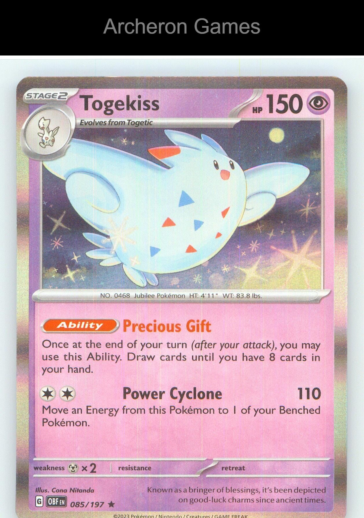 Pokemon Card Togekiss OBF 085/197 R Obsidian Flames Holo