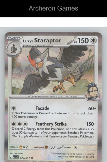 Pokemon Card Larry's Staraptor ASC 170/217 R Ascended Heroes Holo