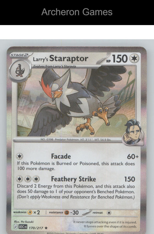 Pokemon Card Larry's Staraptor ASC 170/217 R Ascended Heroes Holo