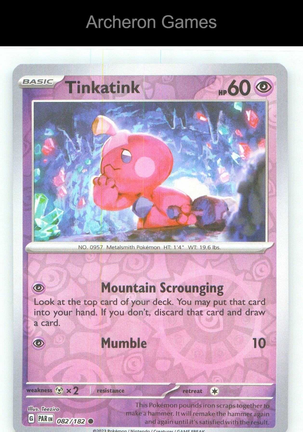 Pokemon Card Tinkatink PAR 082/182 C Paradox Rift Reverse Holo