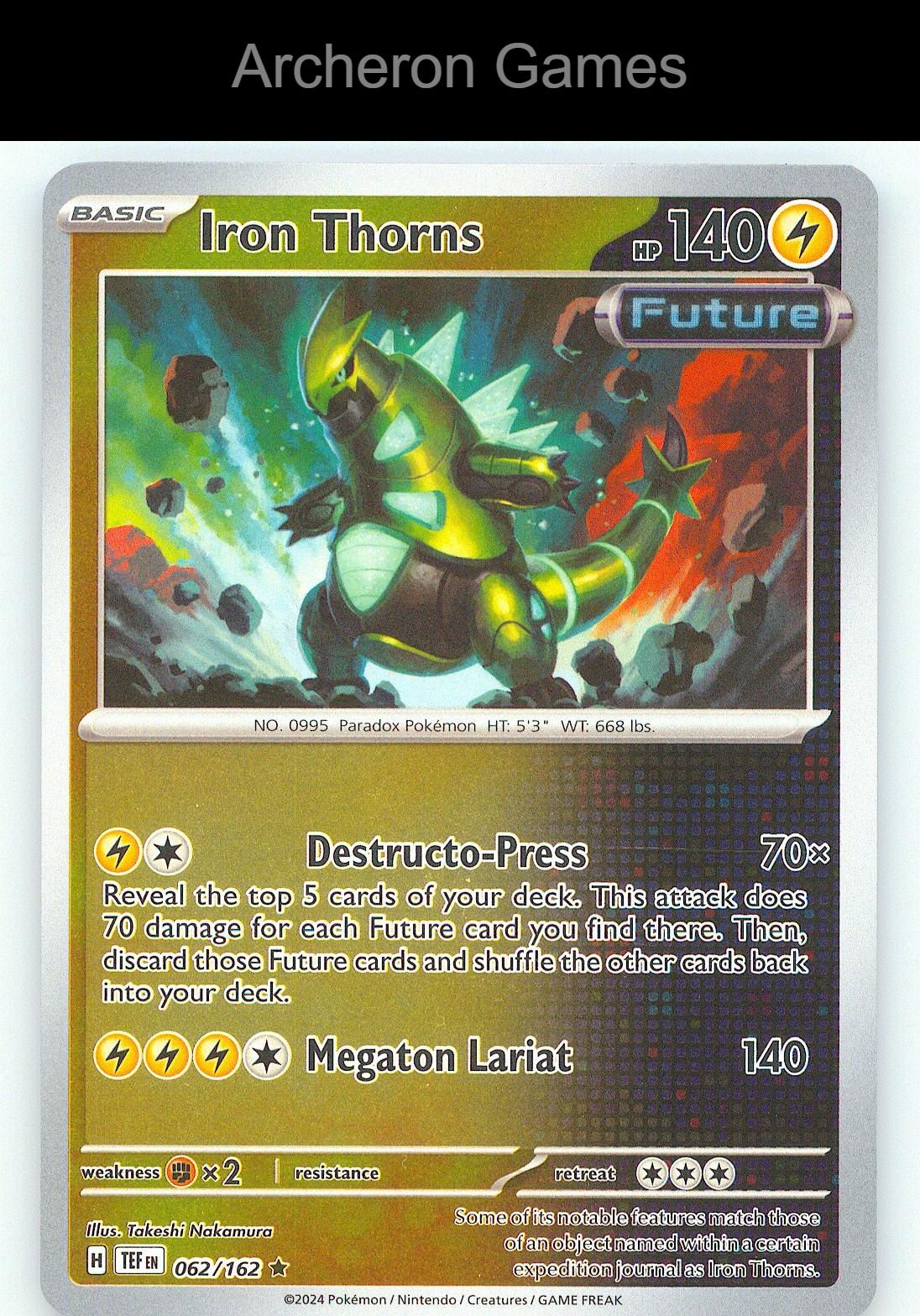 Pokemon Card Iron Thorns TEF 062/162 R Temporal Forces Reverse Holo